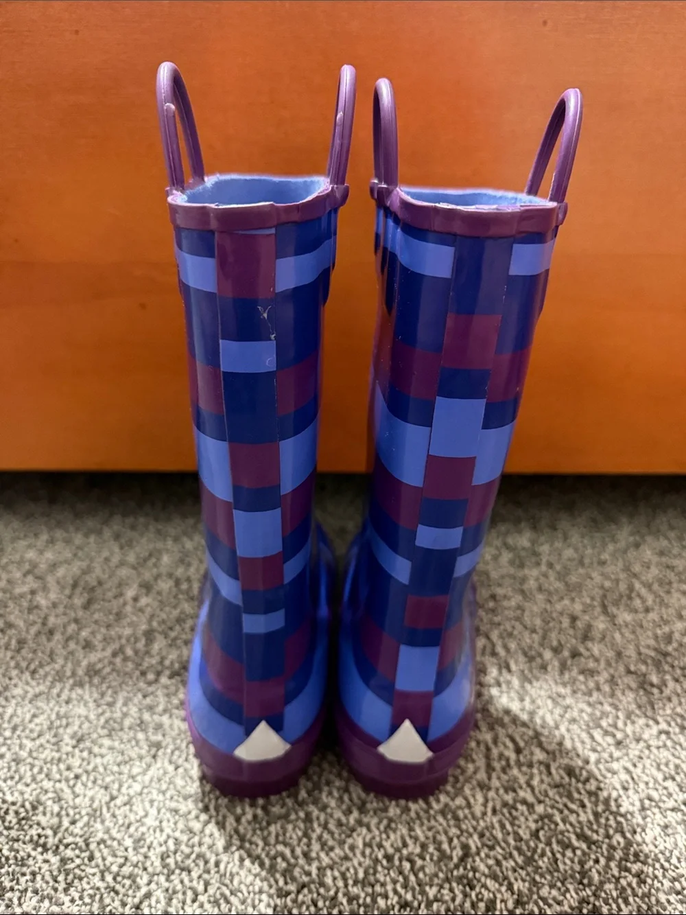 L.L. Bean Kids Striped Rain Boots - Blue & Purple | size 2 kids